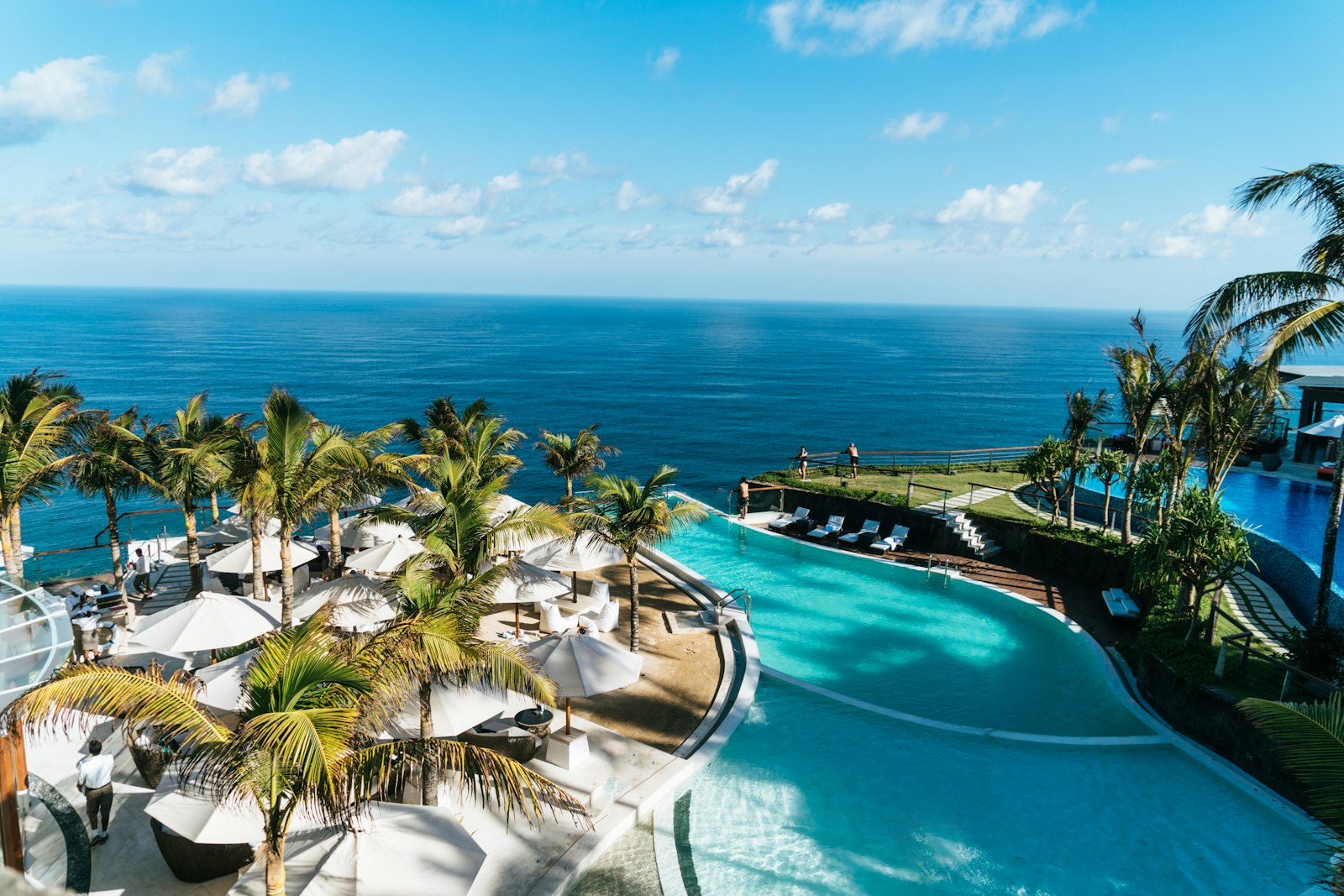 Rooftop pool and sundeck at dusk